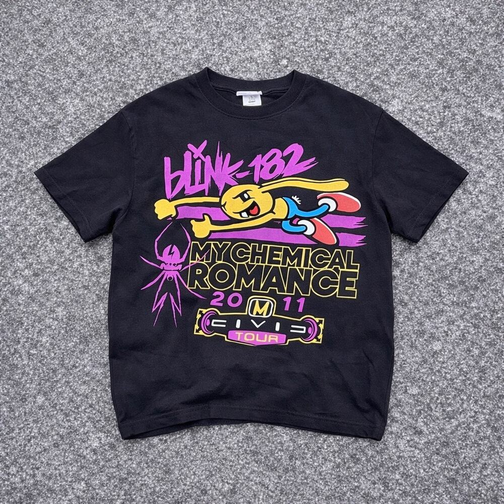 2011 Blink 182 My Chemical Romance Black Band Tee Sz L Vintage Pink Yellow Nike